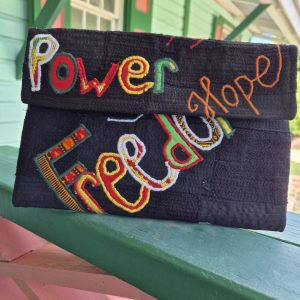 Freedom Power Hope Nevisian handmade embroidered purse