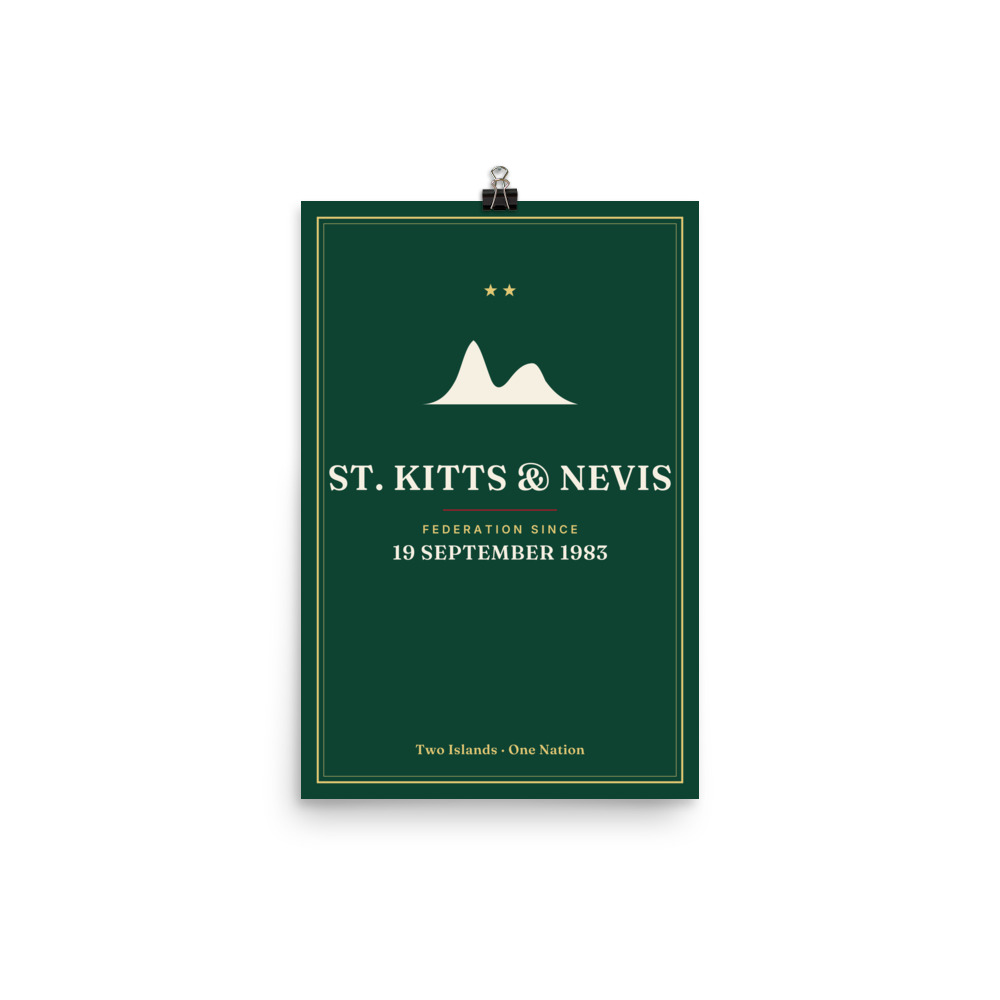 Federation 1983 St. Kitts & Nevis Independence art print in deep green, 12×18 in