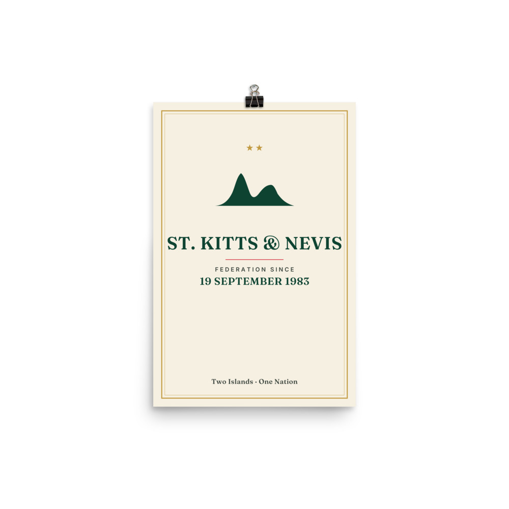 Federation 1983 St. Kitts & Nevis Independence art print in cream, 12×18 in