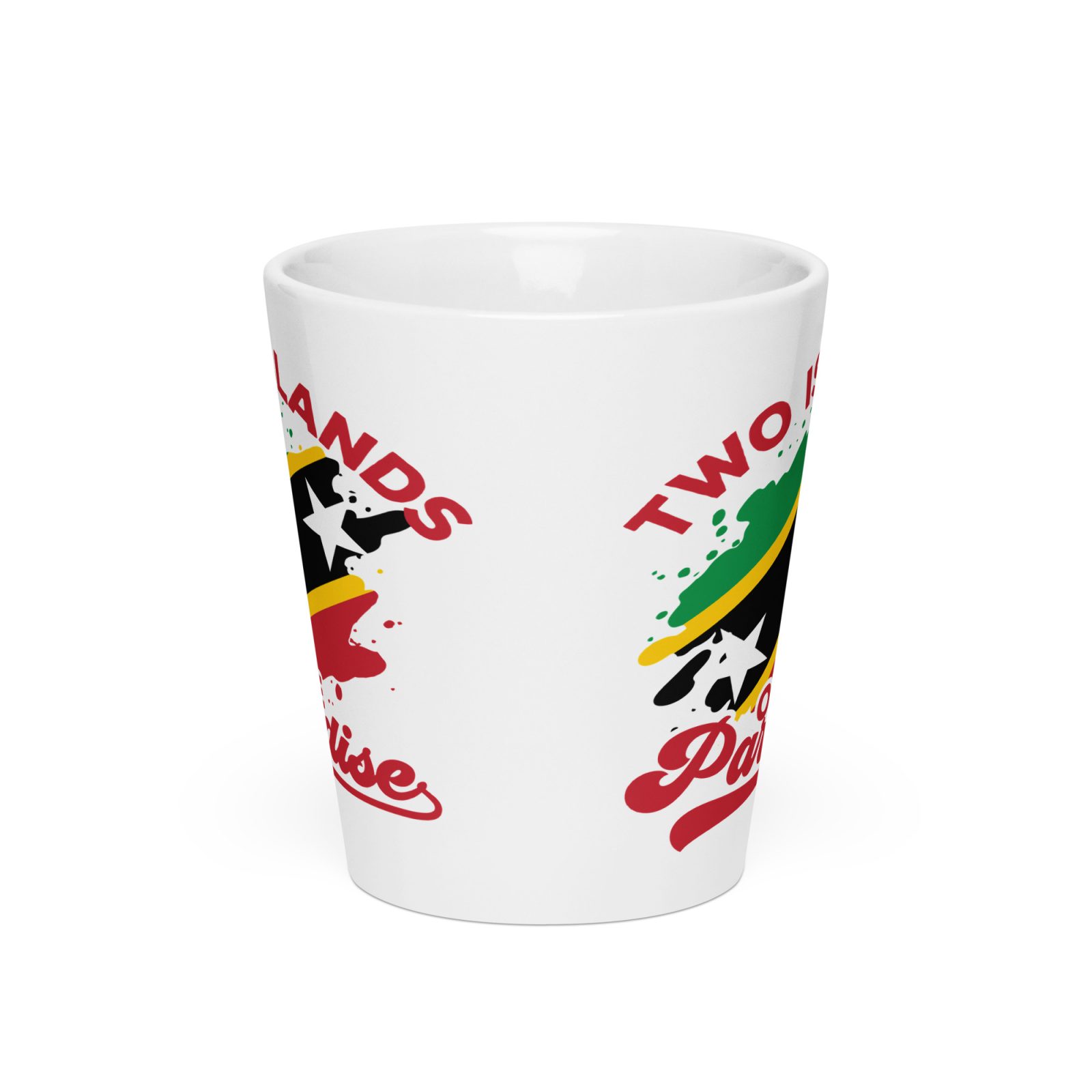 Two Islands One Paradise St. Kitts and Nevis flag mug, front view