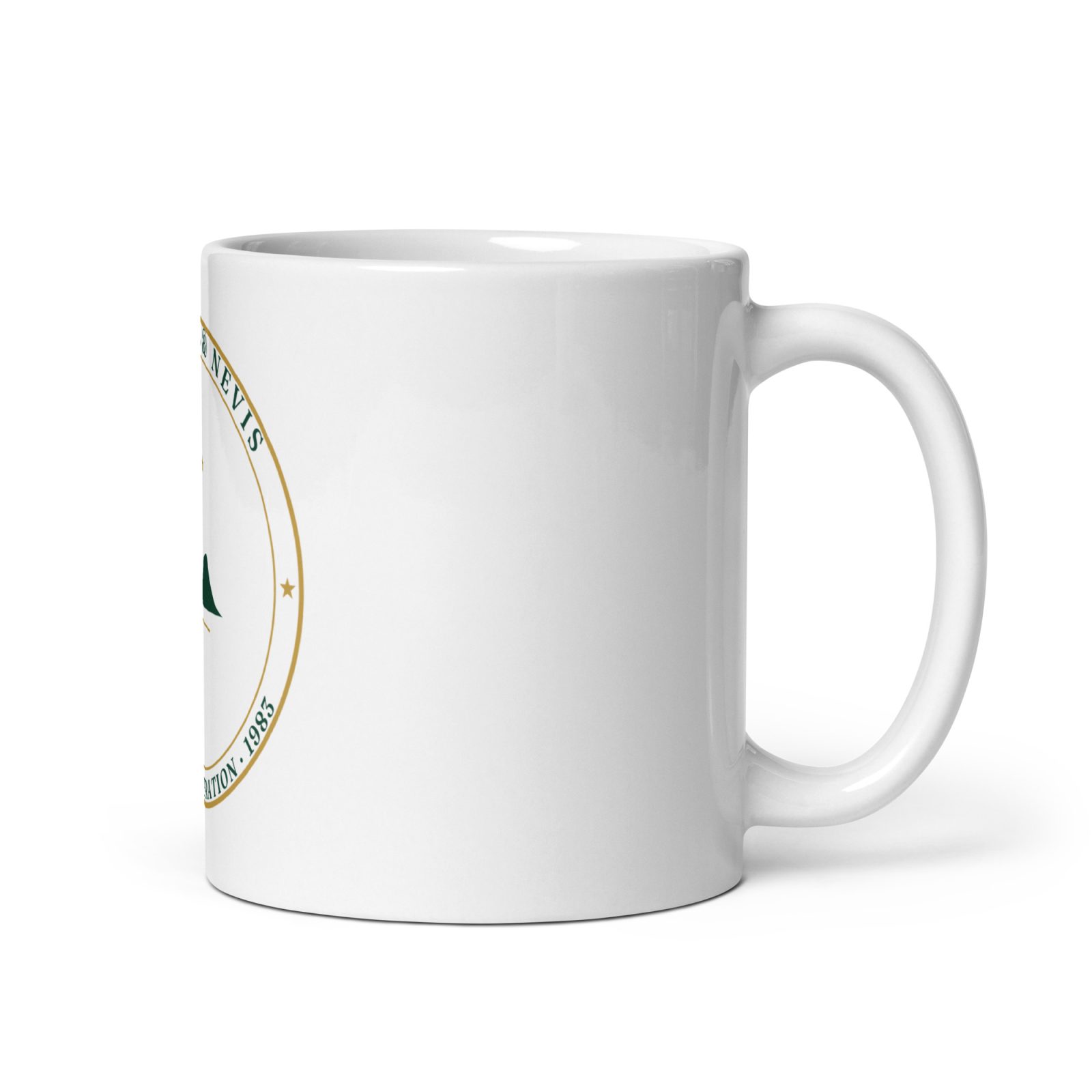 St. Kitts & Nevis Independence mug crest design — handle on right